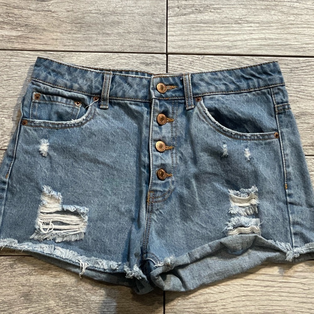 Forever 21 High‎ waist button fly Cut Off Distressed Frayed raw hem sz 26 shorts